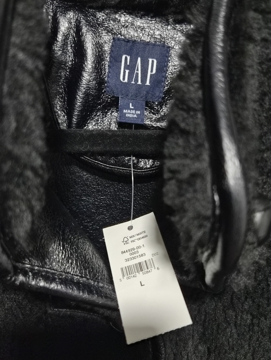 GAP Womens Nwt Recycled Black Sherpa & Vegan Leather Trim Jacket Sz L - Picture 7 of 10